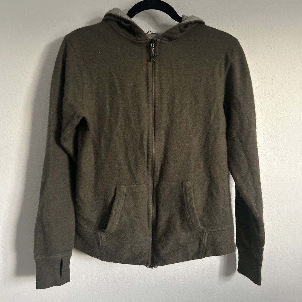 Paka Breathe Full-Zip Up Hoodie Drab Green Baby Alpaca Zipped Sweatshirt Sz S